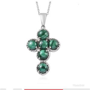 African Malachite Cross Necklace Stainless Steel